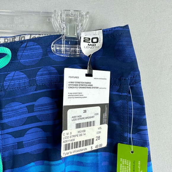 Volcom Lido Stripe Men’s 28 Board Shorts 20” Mid Length Stretch Blue Green - Picture 3 of 8